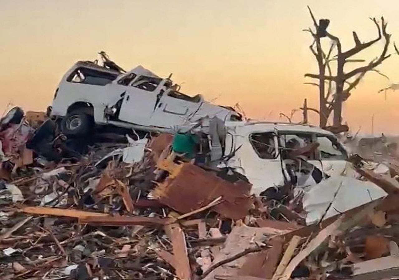 Tornado damage in Rolling Fork, Mississippi on Saturday. Photo: Lloyd Bridges / Eurovision News Wire / AFP